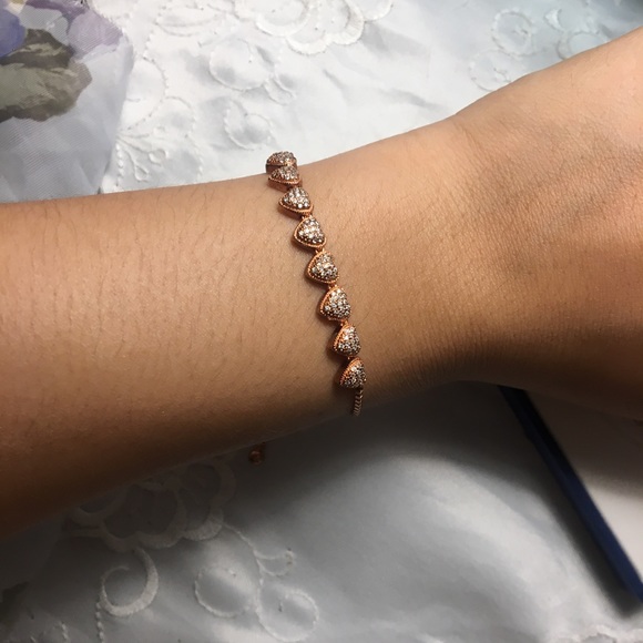 Rose Gold Sterling Silver Heart Adjust Bracelet - Picture 7 of 9